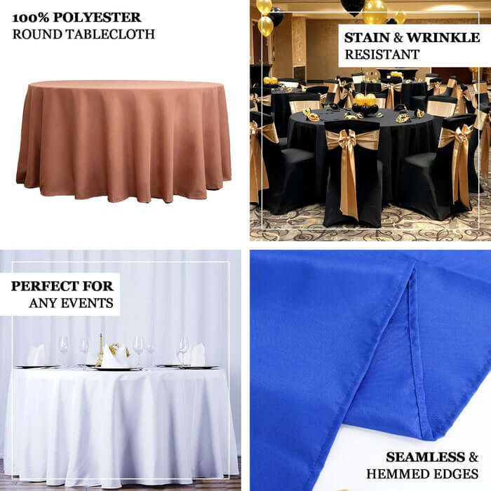 132" Champagne Seamless Premium Polyester Round Tablecloth - 220GSM