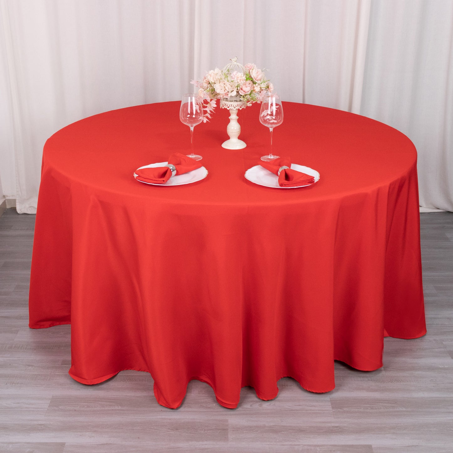 120" Red Seamless Premium Polyester Round Tablecloth - 220GSM