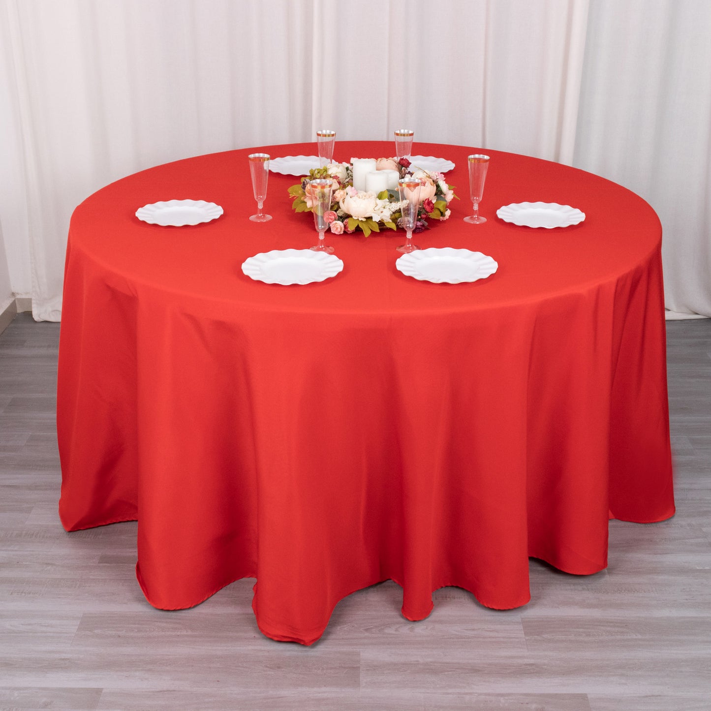 120" Red Seamless Premium Polyester Round Tablecloth - 220GSM