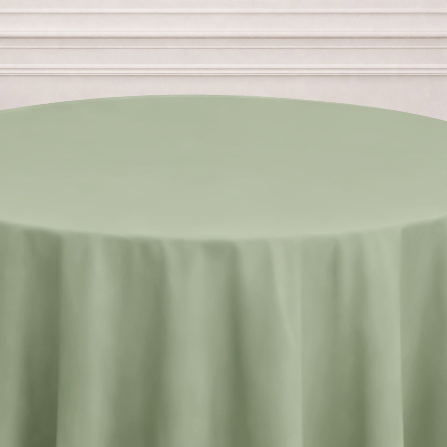 Sage green seamless round tablecloth for elegant table settings.