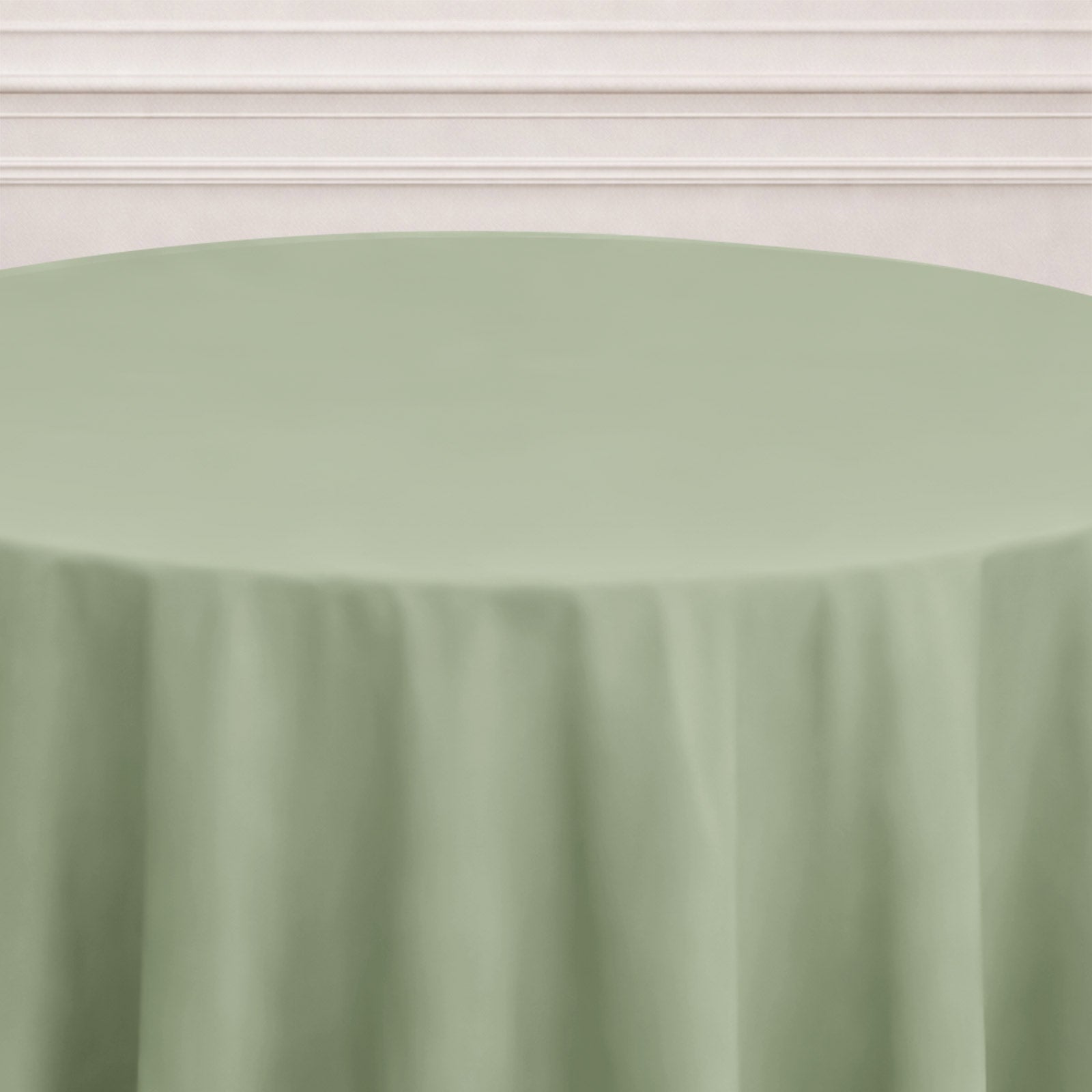 Sage green seamless round tablecloth for elegant table settings.