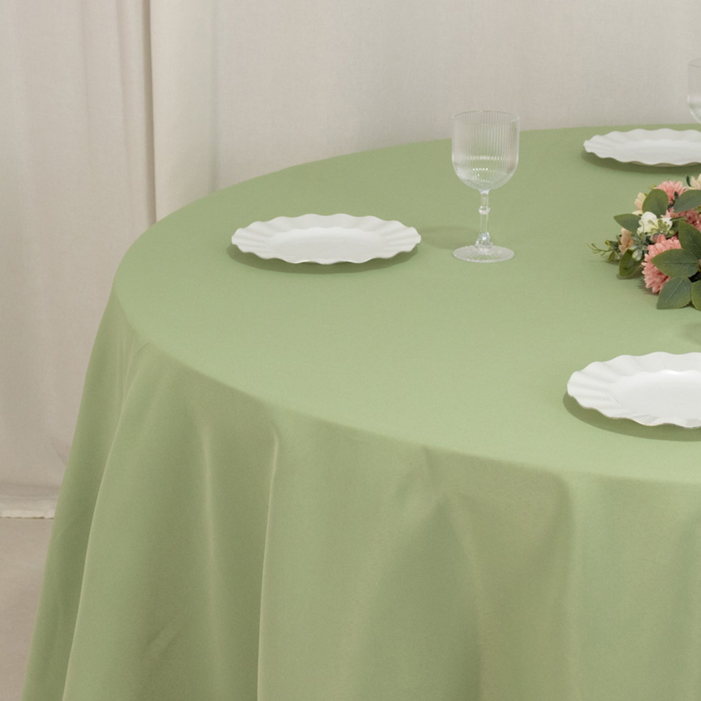 120" Sage Green Seamless Premium Polyester Round Tablecloth - 220GSM for 5 Foot Table With Floor-Length Drop