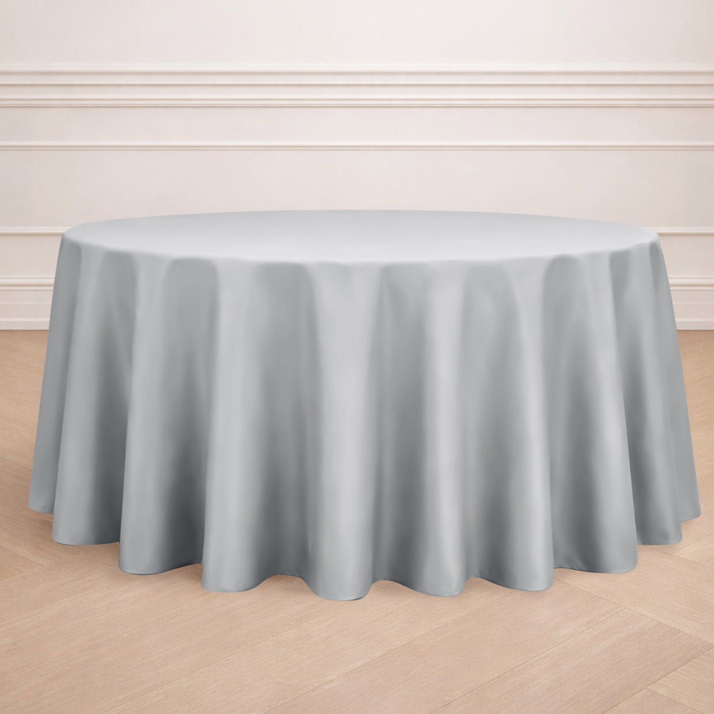 120" Silver Seamless Polyester Round Tablecloth