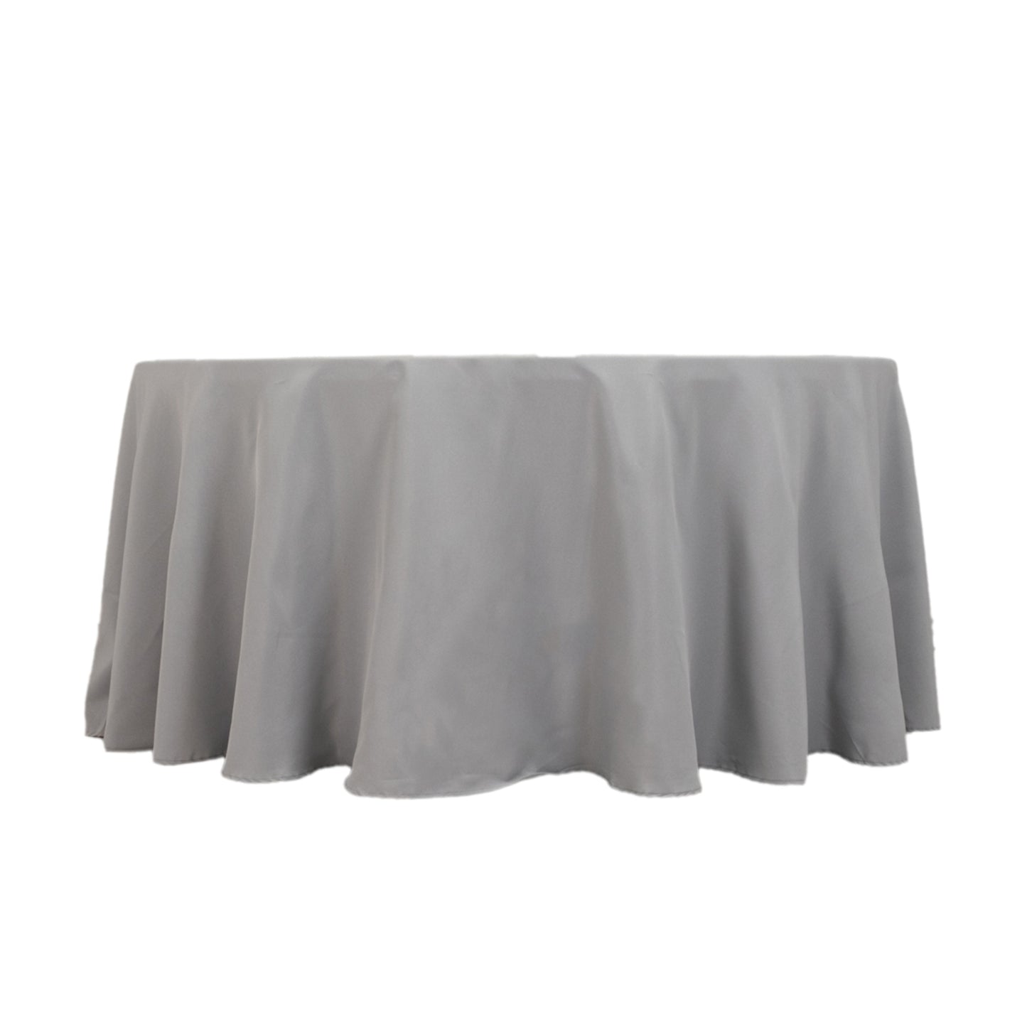 120" Silver Seamless Premium Polyester Round Tablecloth - 220GSM for 5 Foot Table With Floor-Length Drop