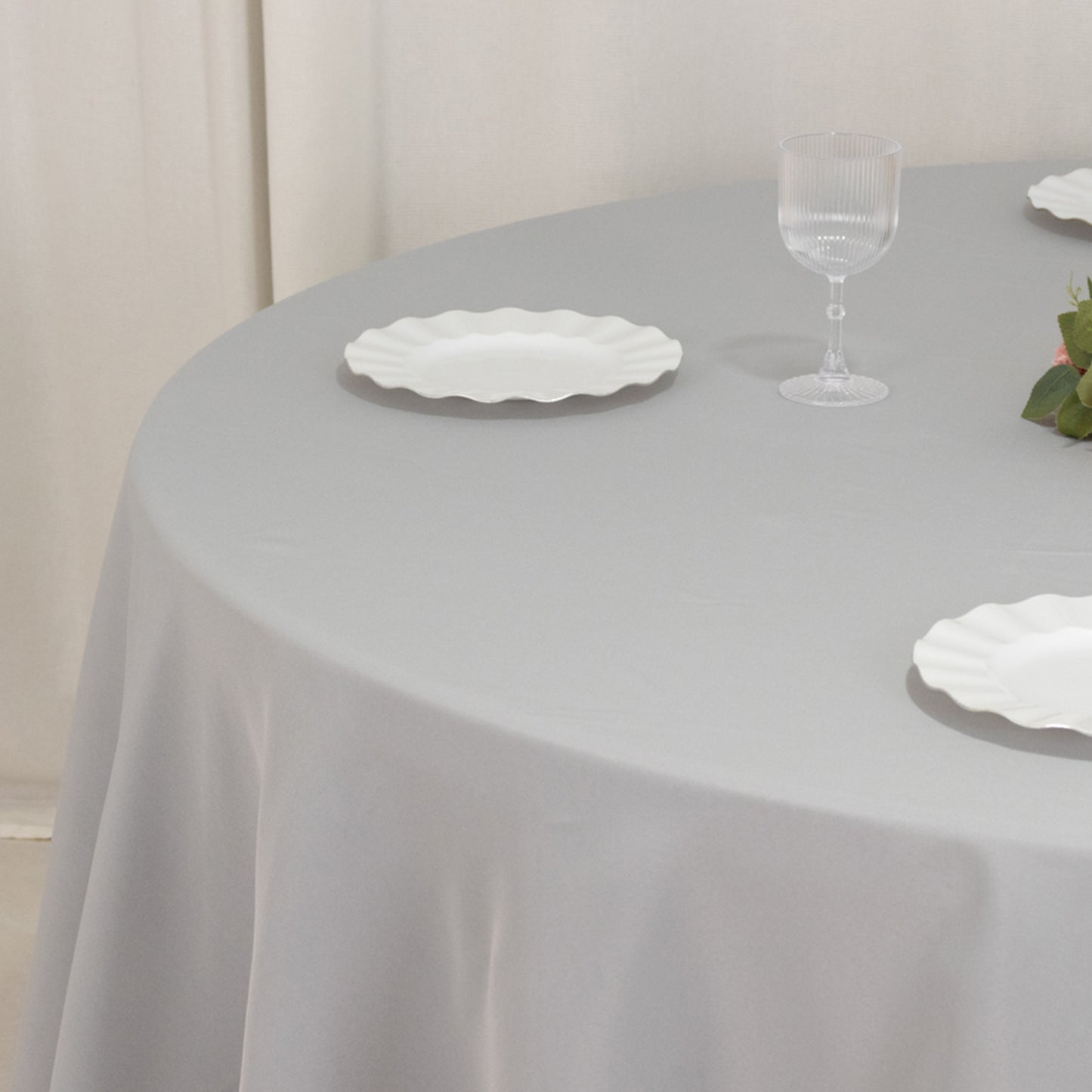 120" Silver Seamless Premium Polyester Round Tablecloth - 220GSM for 5 Foot Table With Floor-Length Drop