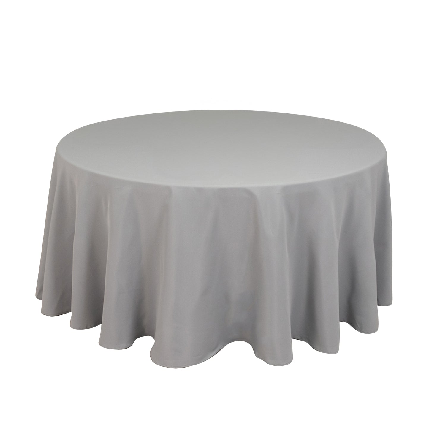 120" Silver Seamless Premium Polyester Round Tablecloth - 220GSM for 5 Foot Table With Floor-Length Drop