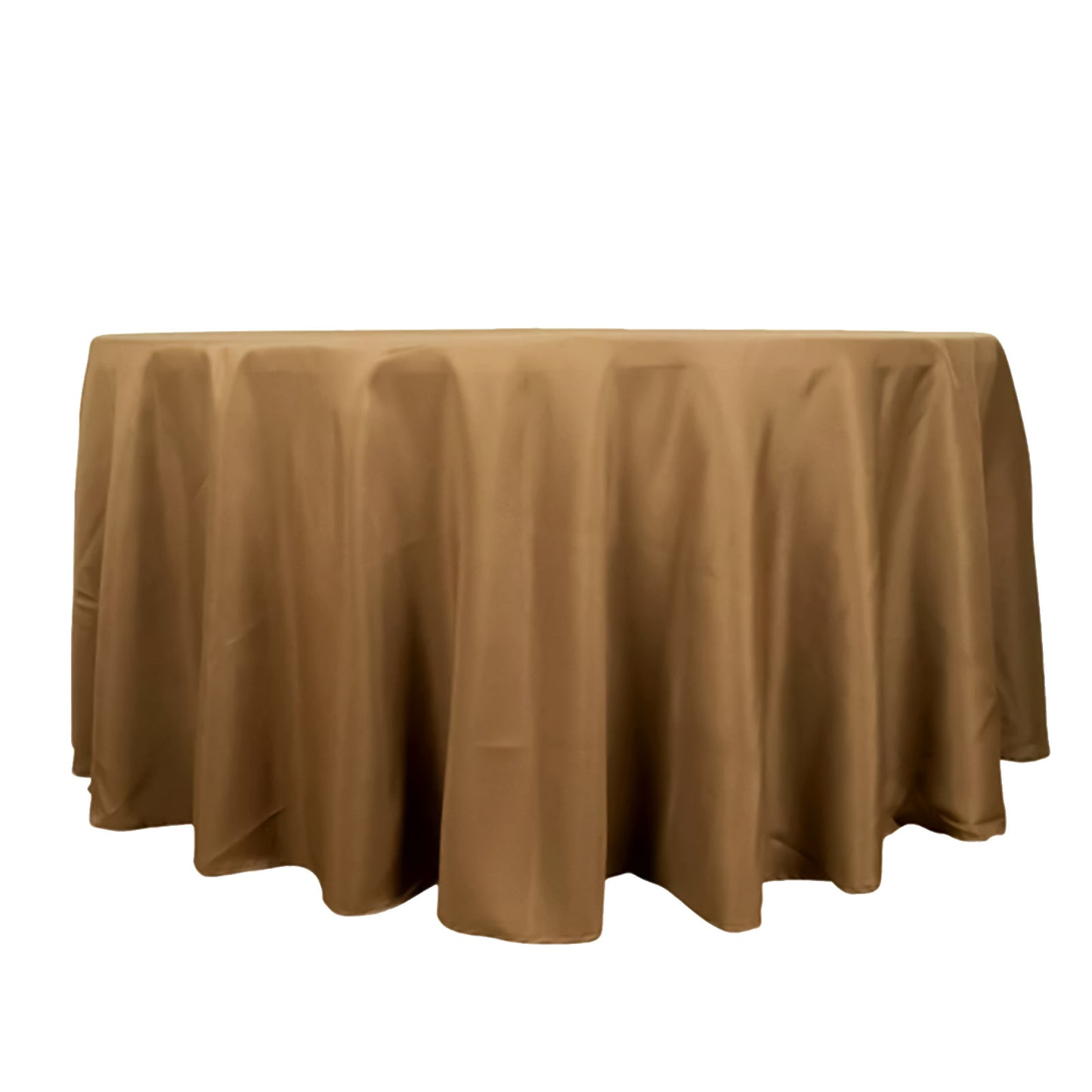 Taupe seamless round polyester tablecloth, 120 inches.