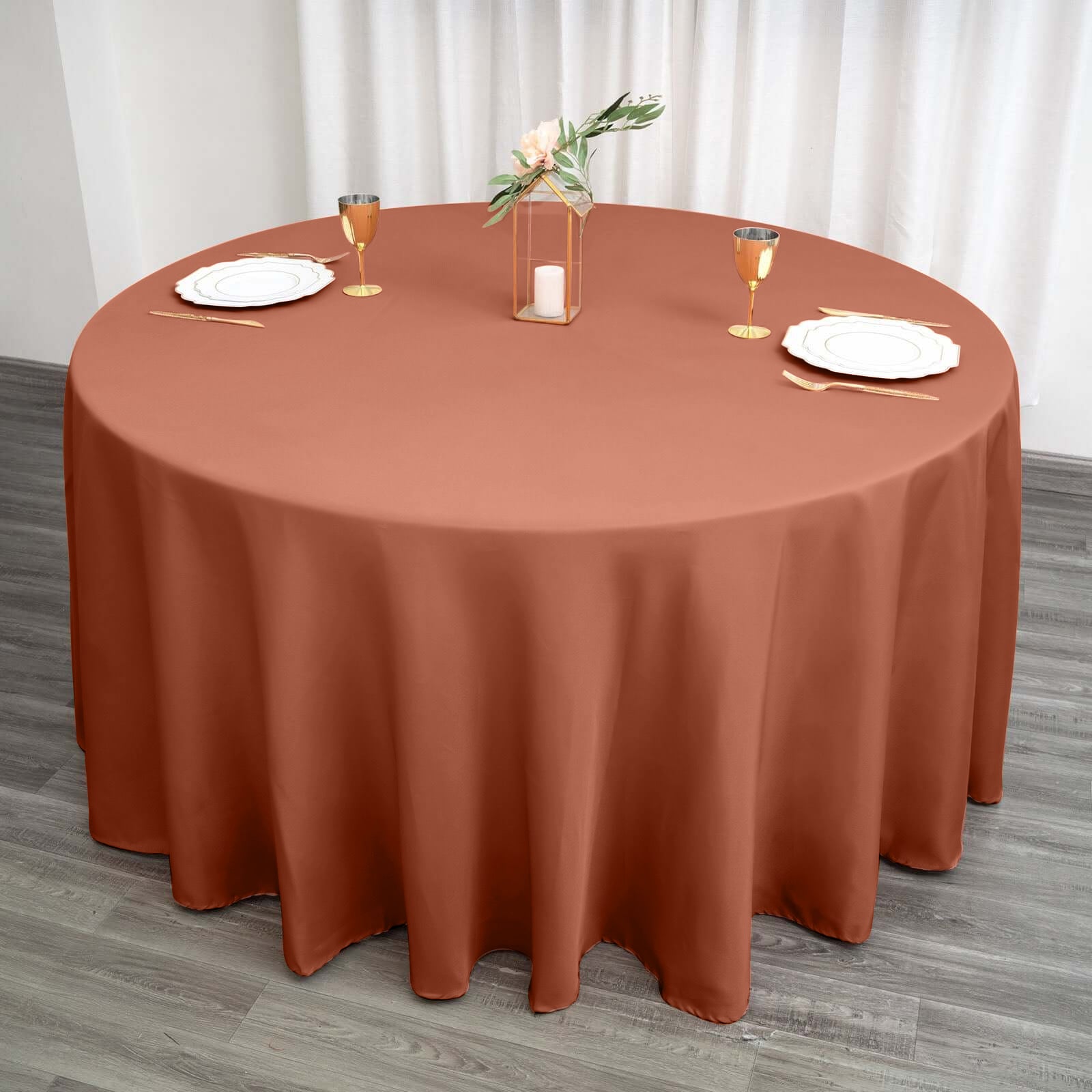 120 Inch Terracotta Polyester Round Tablecloth