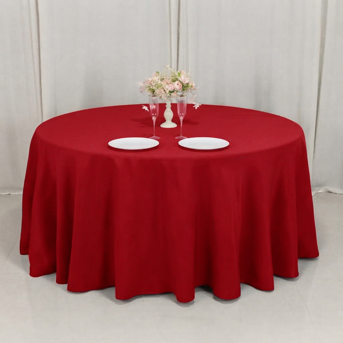120" Wine Seamless Premium Polyester Round Tablecloth - 220GSM for 5 Foot Table With Floor-Length Dr