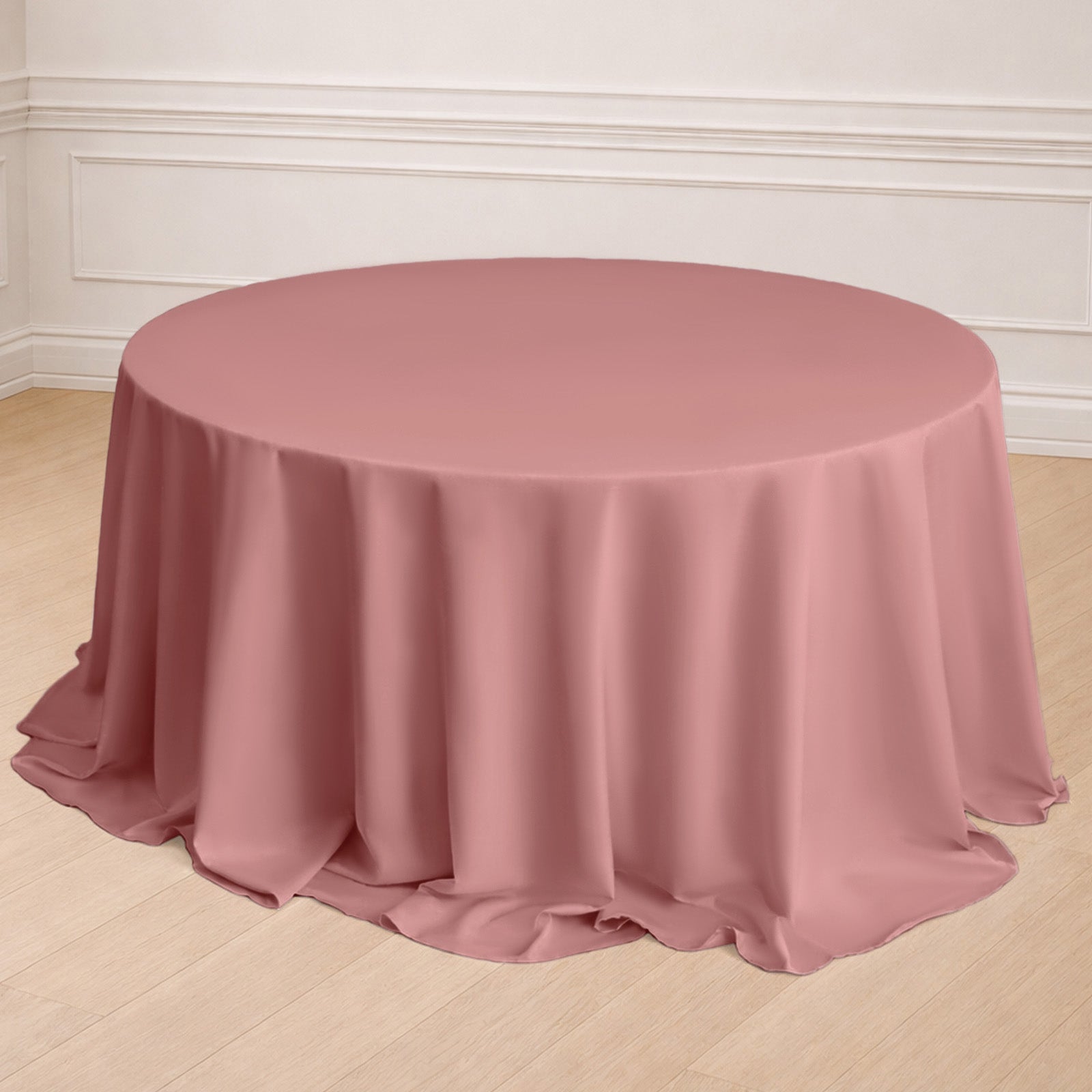 132 Inch Dusty Rose Round Tablecloth in Seamless Polyester