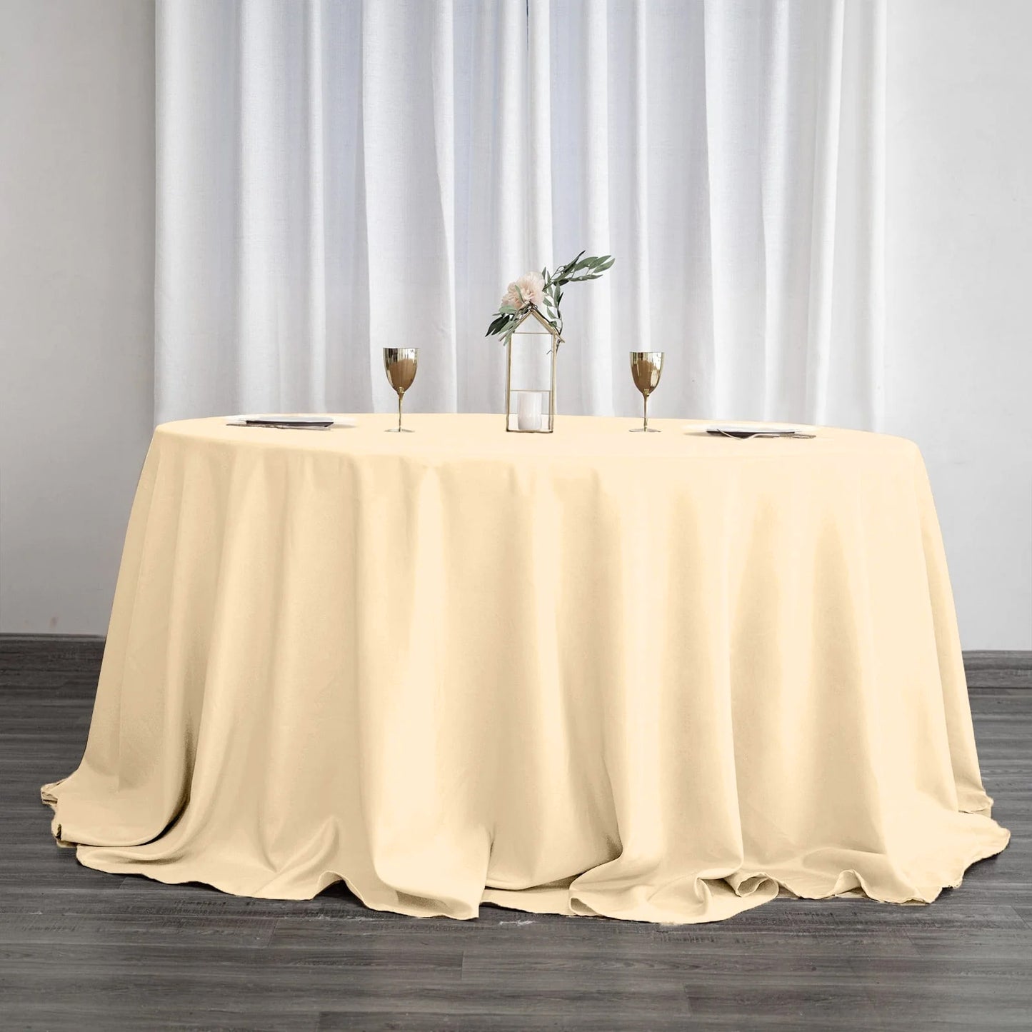 Round Beige Seamless Polyester Tablecloth 132 Inch