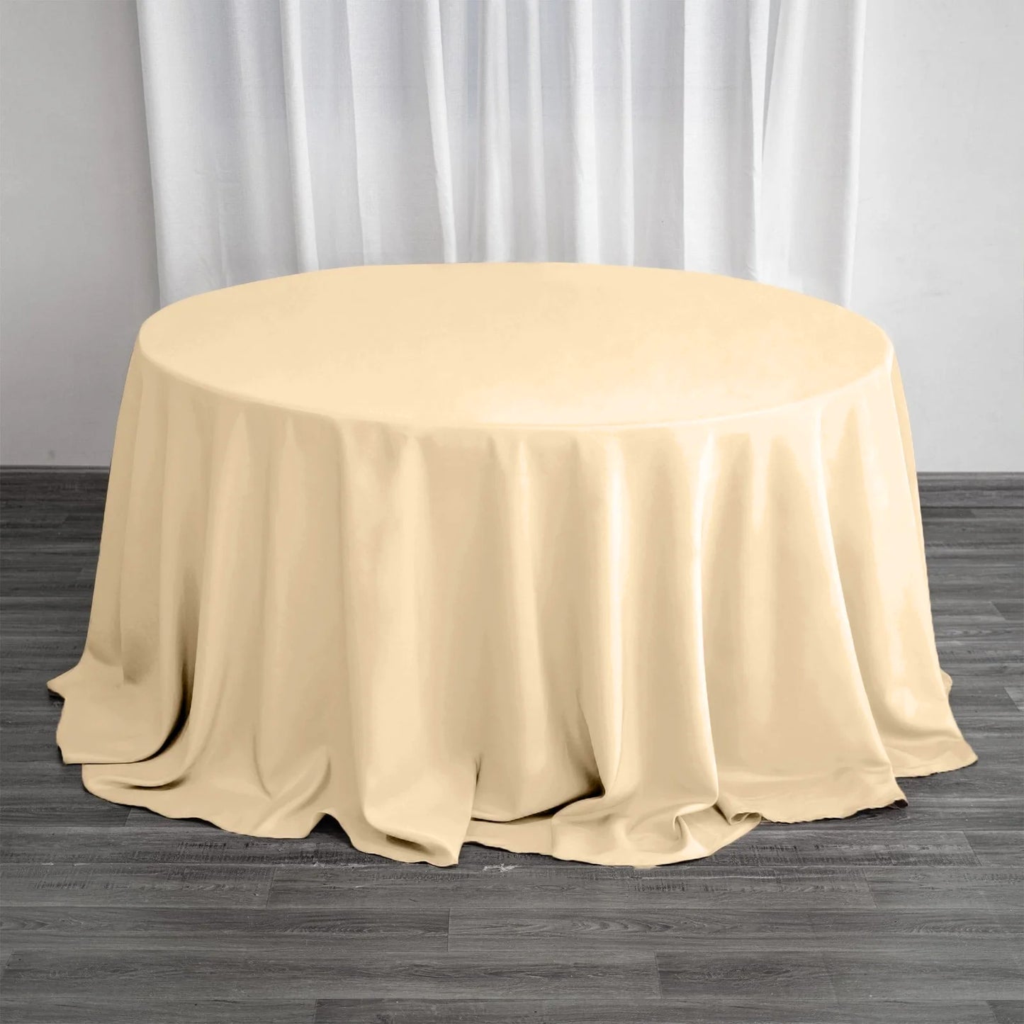 132" Beige Seamless Polyester Round Tablecloth