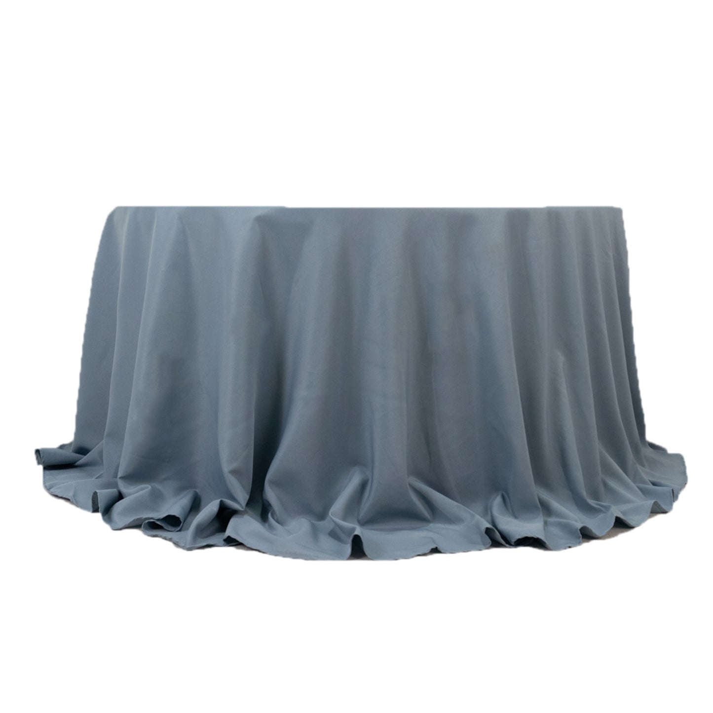 132" Dusty Blue Seamless Premium Polyester Round Tablecloth - 220GSM for 6 Foot Table With Floor-Length Drop