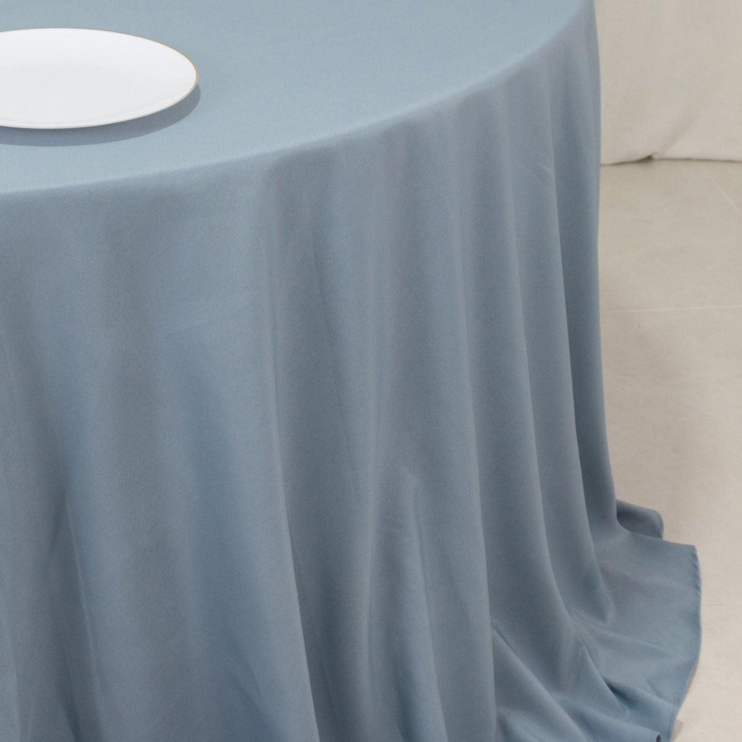 132" Dusty Blue Seamless Premium Polyester Round Tablecloth - 220GSM for 6 Foot Table With Floor-Length Drop