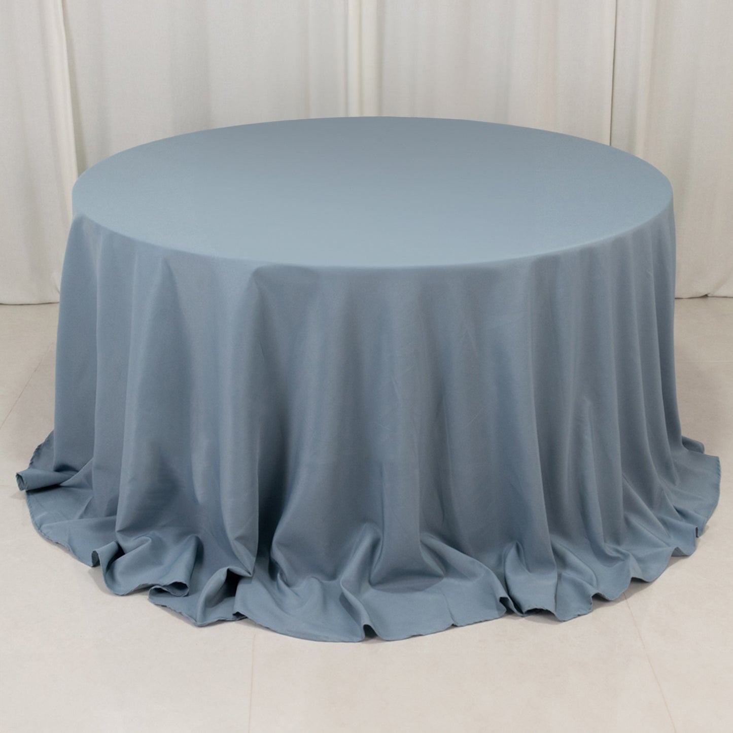 132" Dusty Blue Seamless Premium Polyester Round Tablecloth - 220GSM for 6 Foot Table With Floor-Length Drop