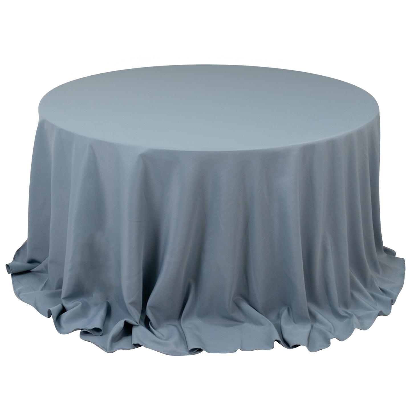 132" Dusty Blue Seamless Premium Polyester Round Tablecloth - 220GSM for 6 Foot Table With Floor-Length Drop