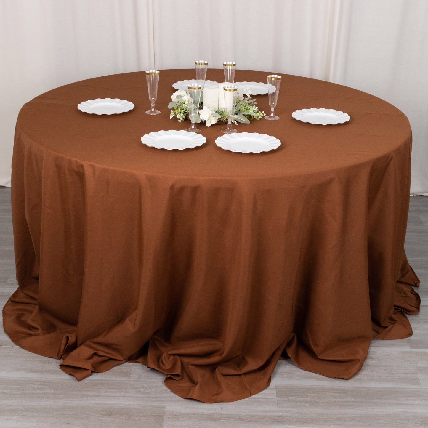 132" Cinnamon Brown Seamless Polyester Round Tablecloth