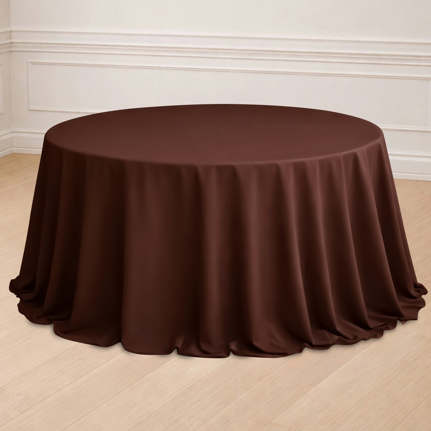 132Inch Chocolate Seamless Polyester Round Tablecloth