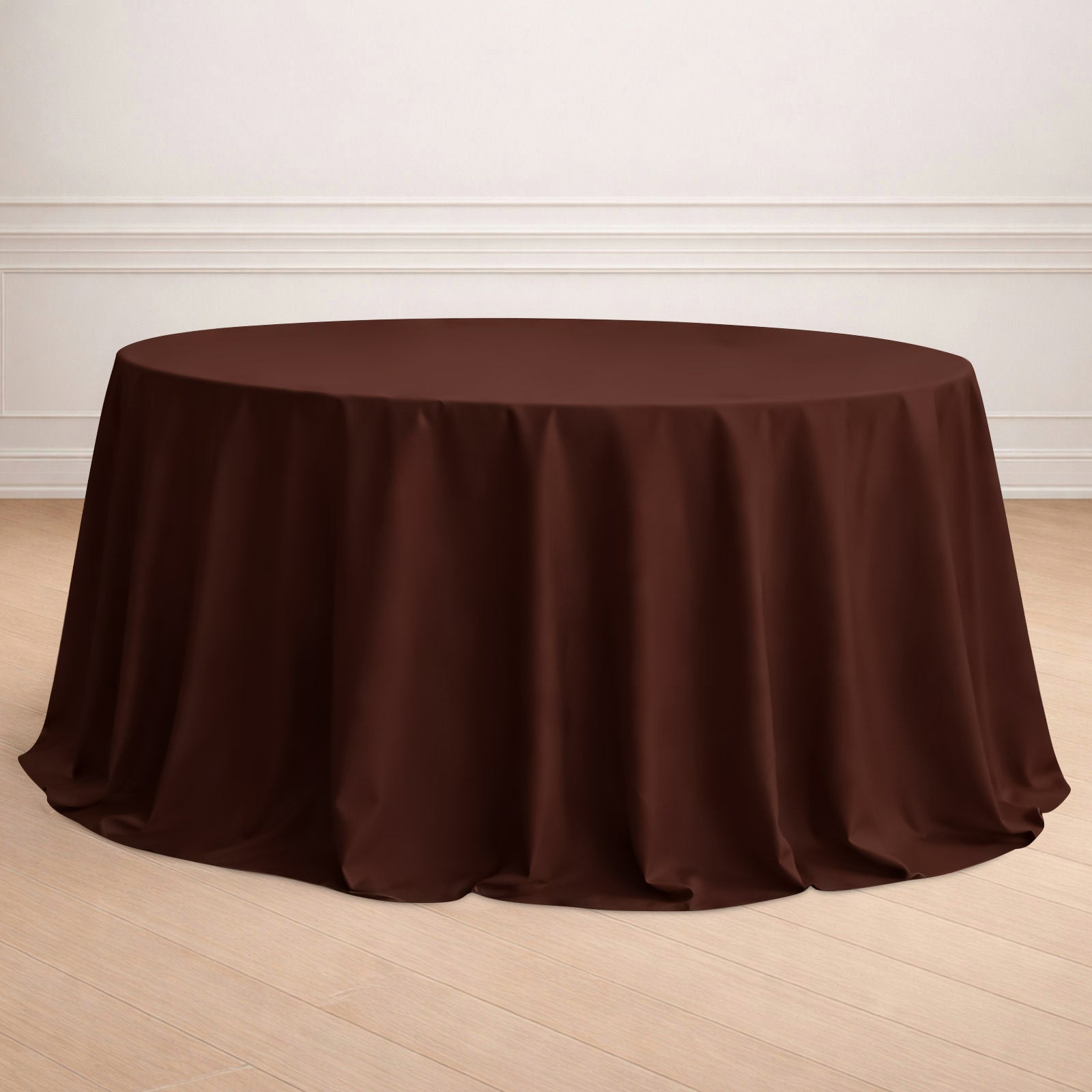 132Inch Chocolate Seamless Polyester Round Tablecloth