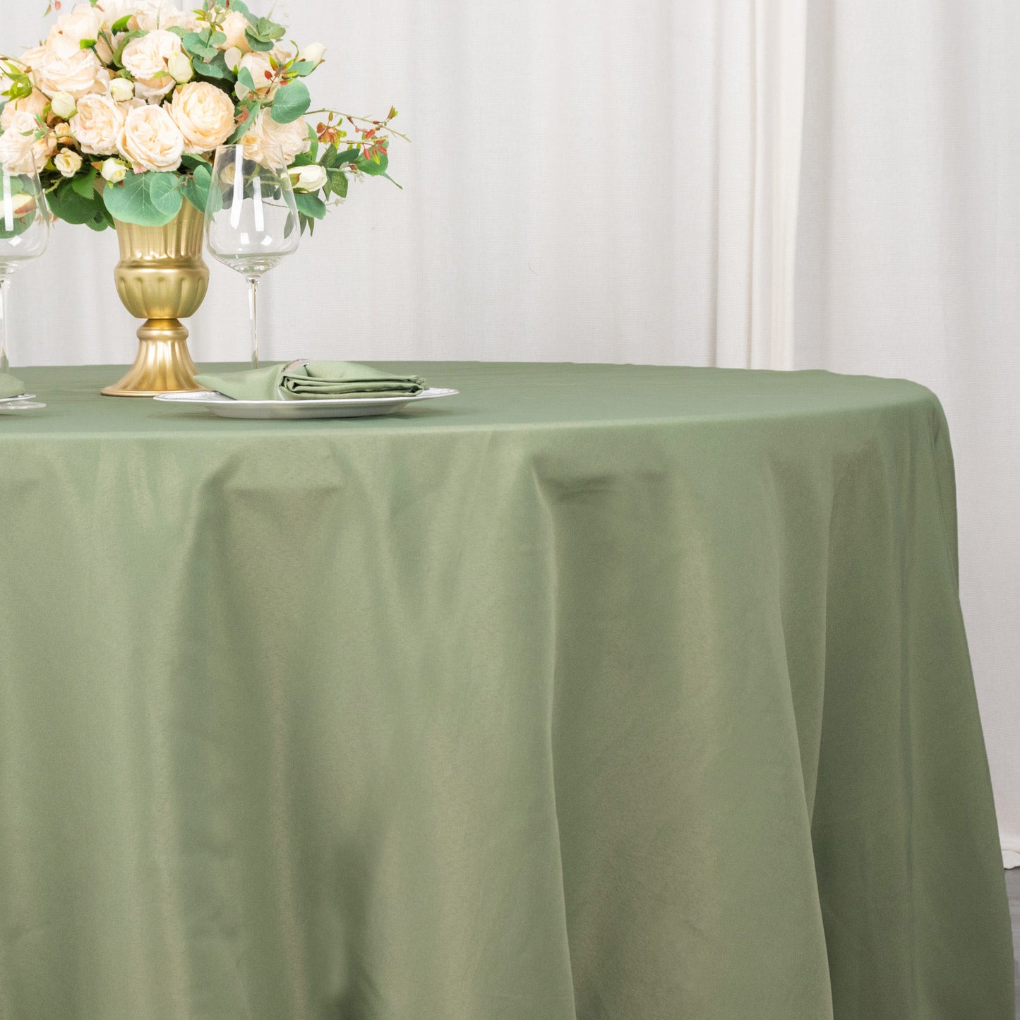 132" Dusty Sage Green Seamless Premium Polyester Round Tablecloth - 220GSM