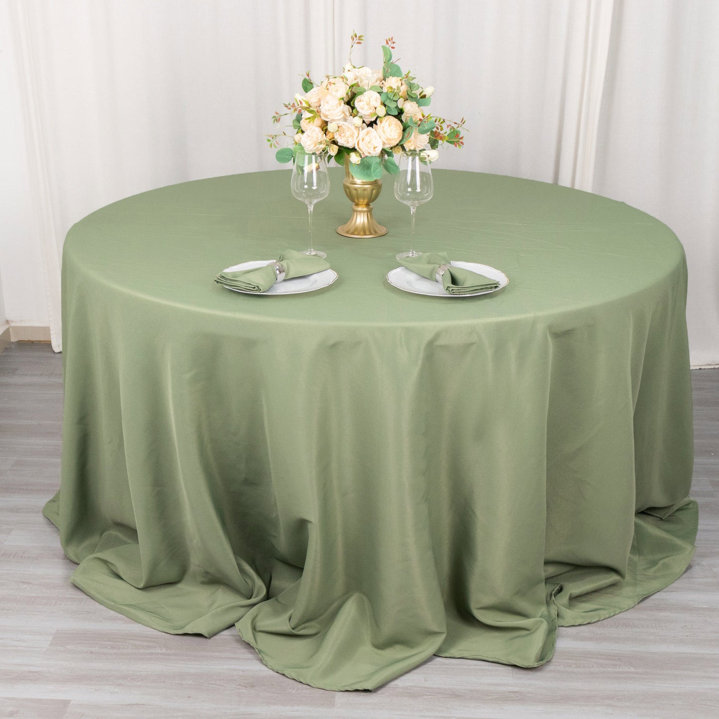 132" Dusty Sage Green Seamless Premium Polyester Round Tablecloth - 220GSM