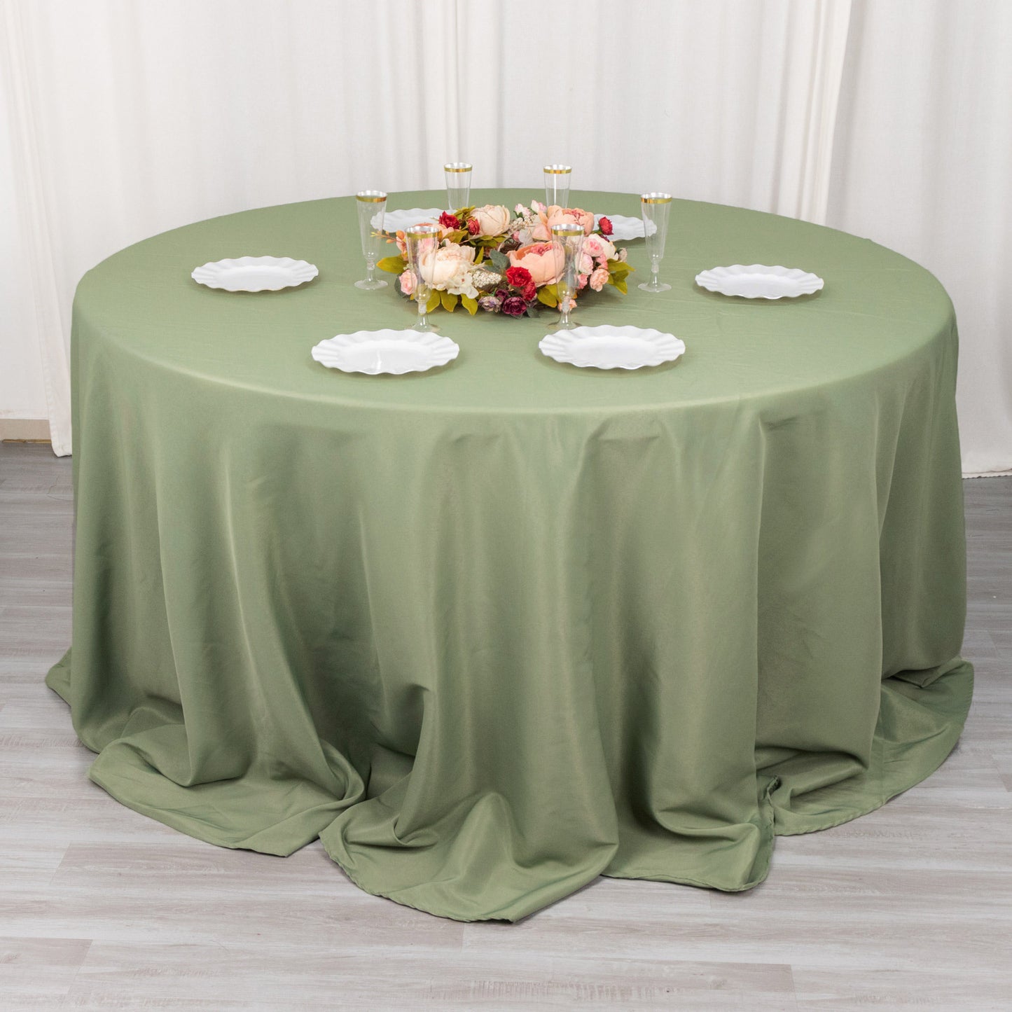 132" Dusty Sage Green Seamless Premium Polyester Round Tablecloth - 220GSM
