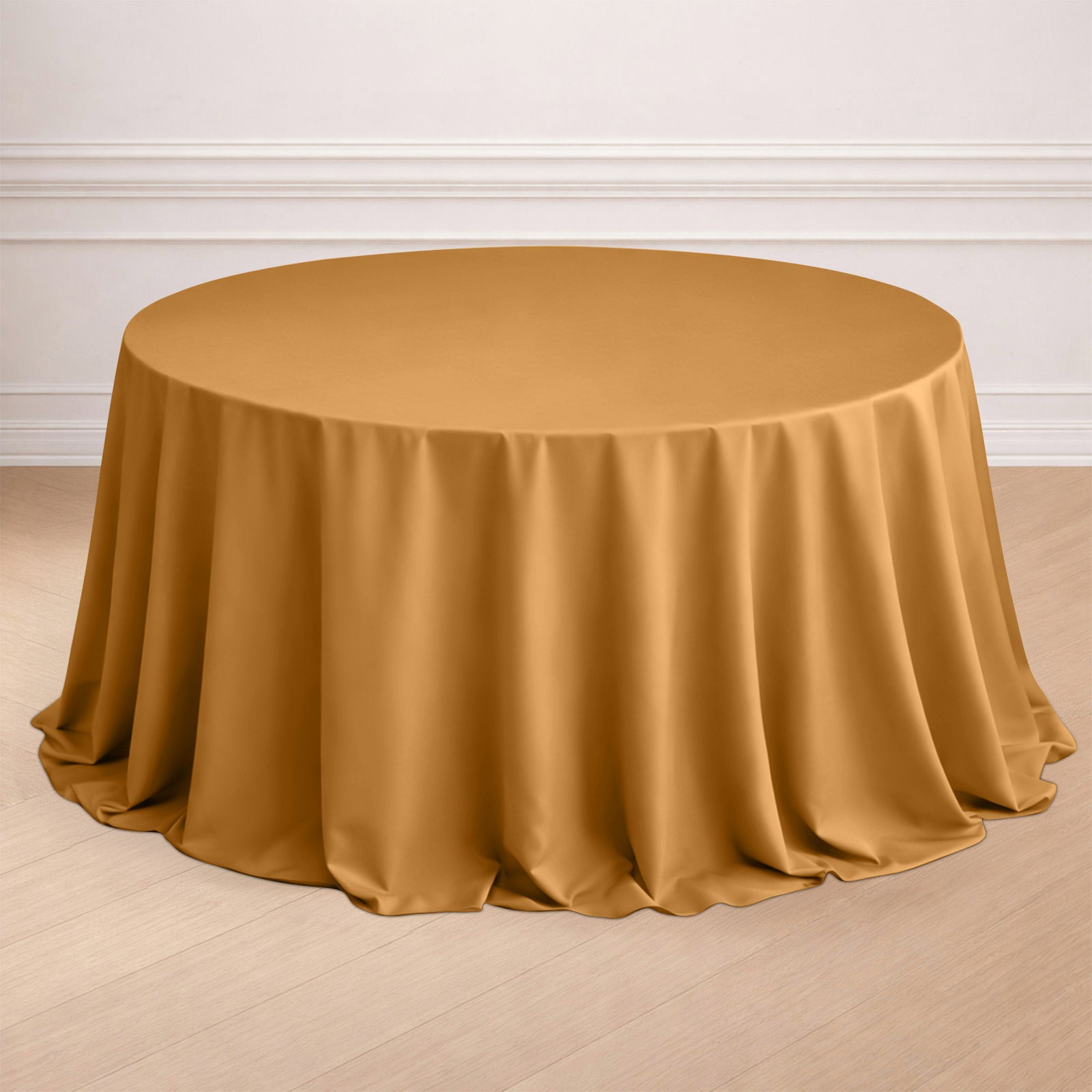 132Inch Gold Seamless Polyester Round Tablecloth