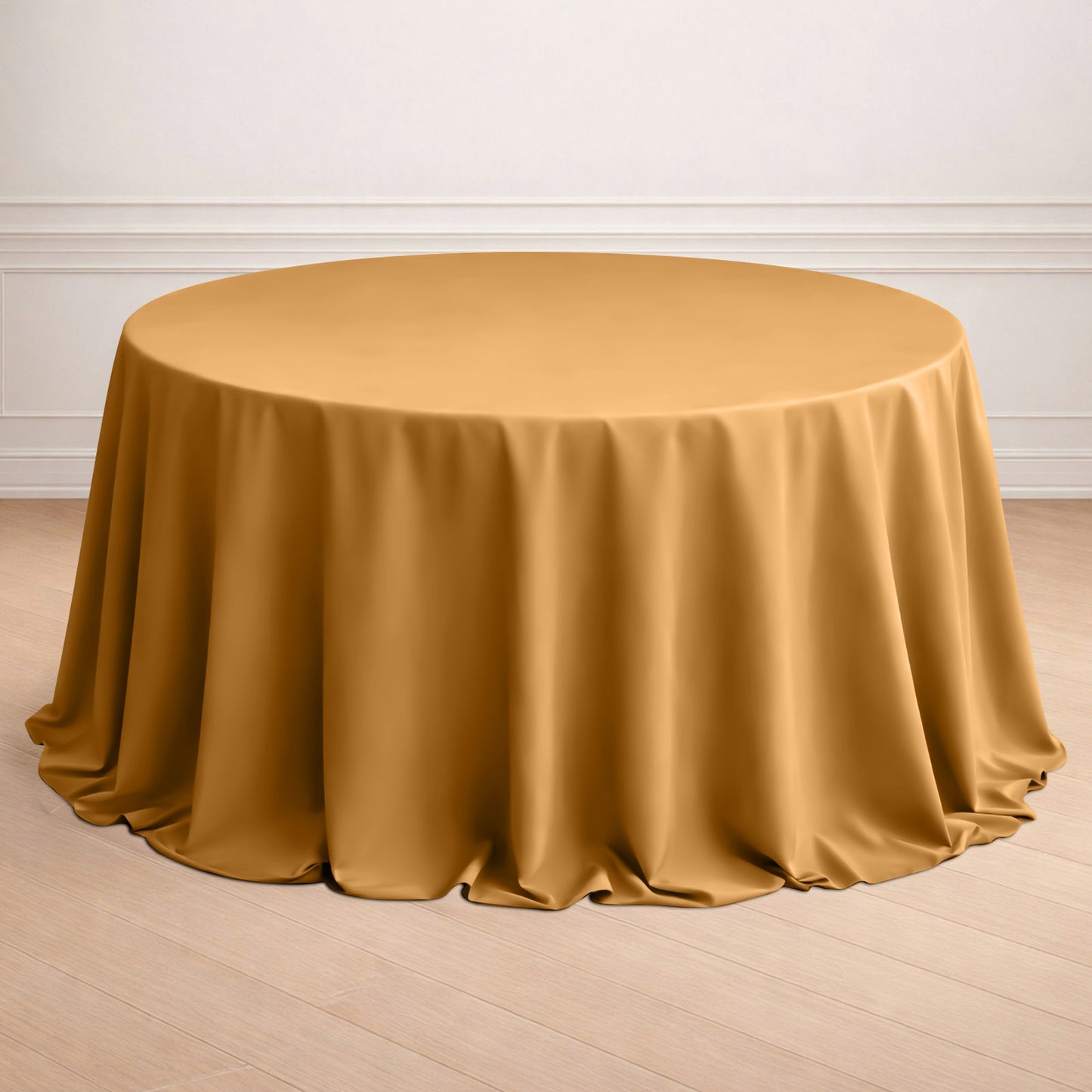 132Inch Gold Seamless Polyester Round Tablecloth