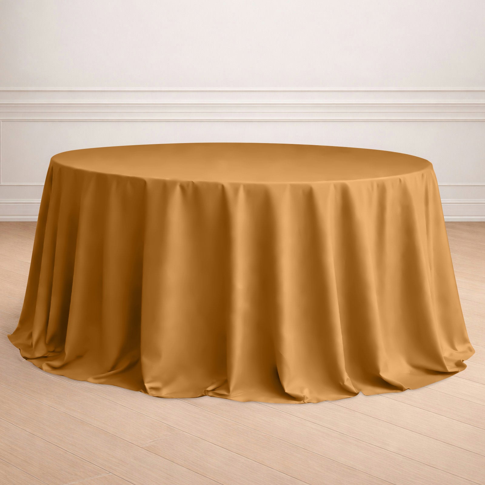 132Inch Gold Seamless Polyester Round Tablecloth