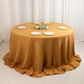 132" Gold Seamless Premium Polyester Round Tablecloth - 220GSM for 6 Foot Table With Floor-Length Drop