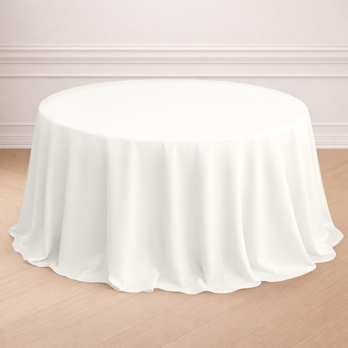 132" Ivory Seamless Polyester Round Tablecloth