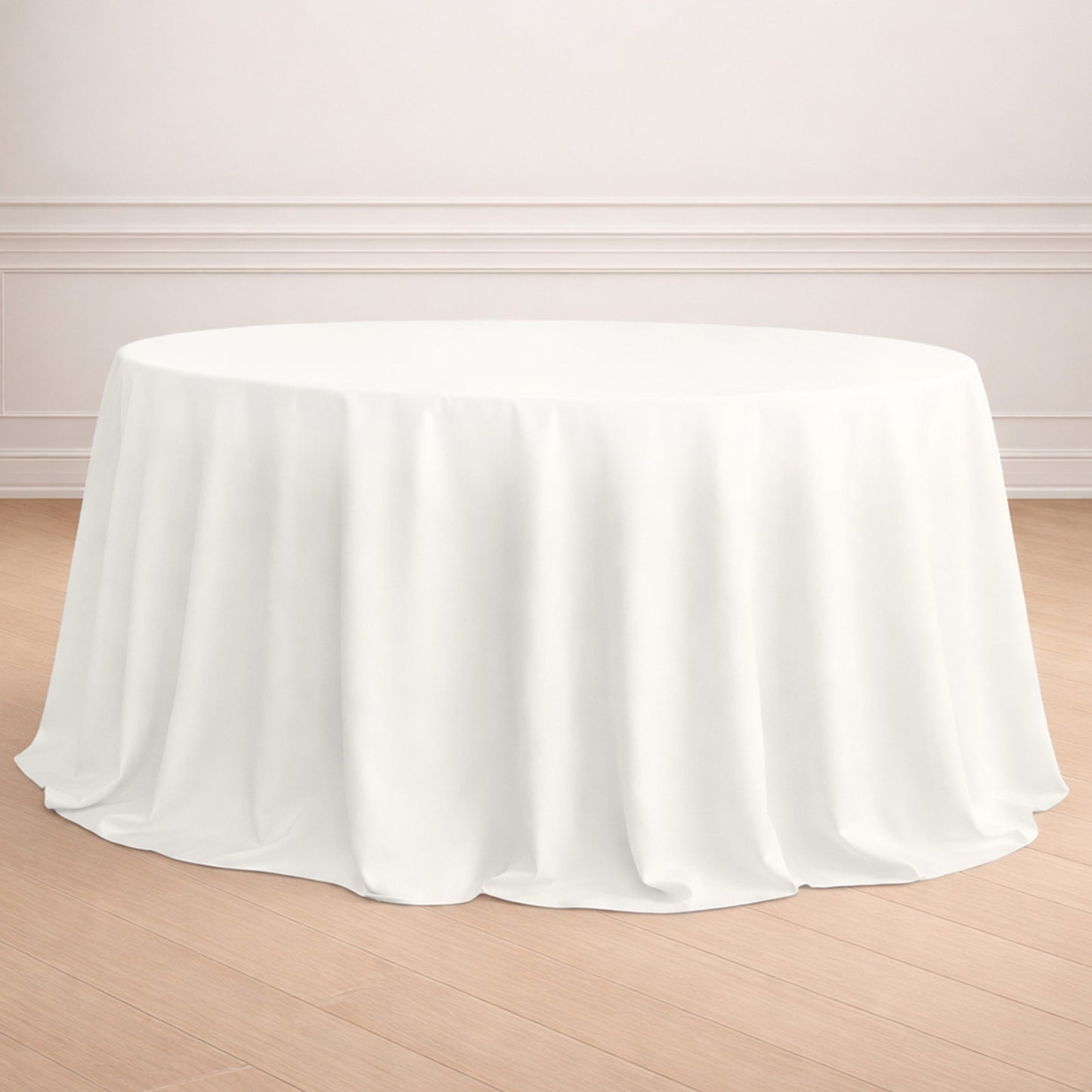 132" Ivory Seamless Polyester Round Tablecloth