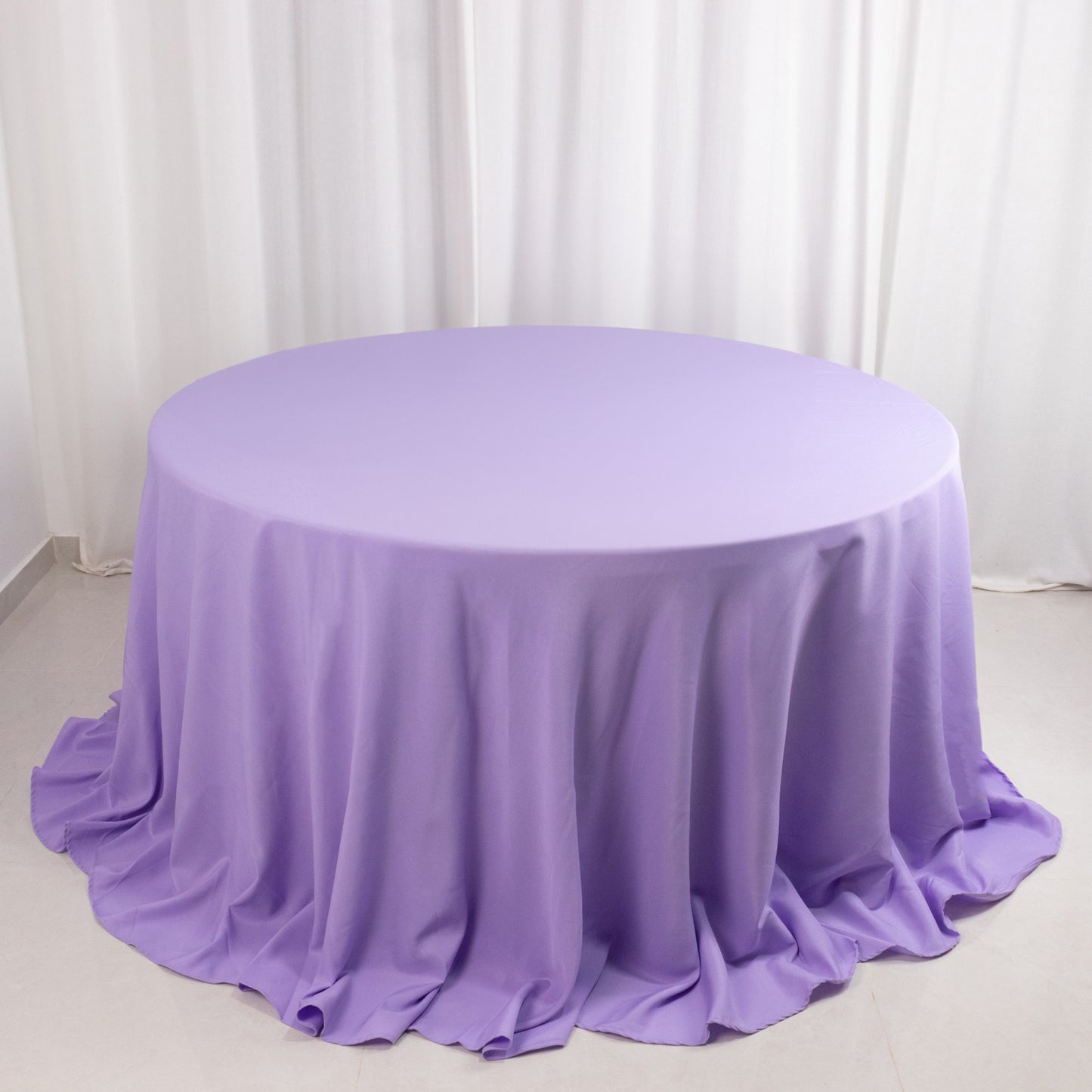 132" Lavender Lilac Seamless Premium Polyester Round Tablecloth - 220GSM for 6 Foot Table With Floor-Length Drop