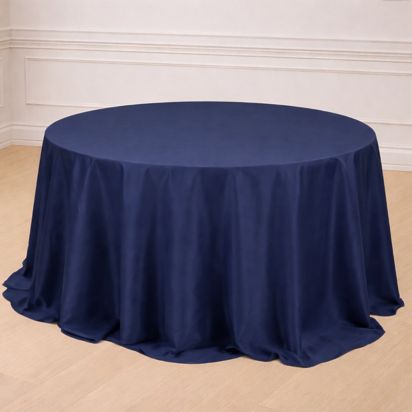 132" Navy Blue Seamless Polyester Round Tablecloth