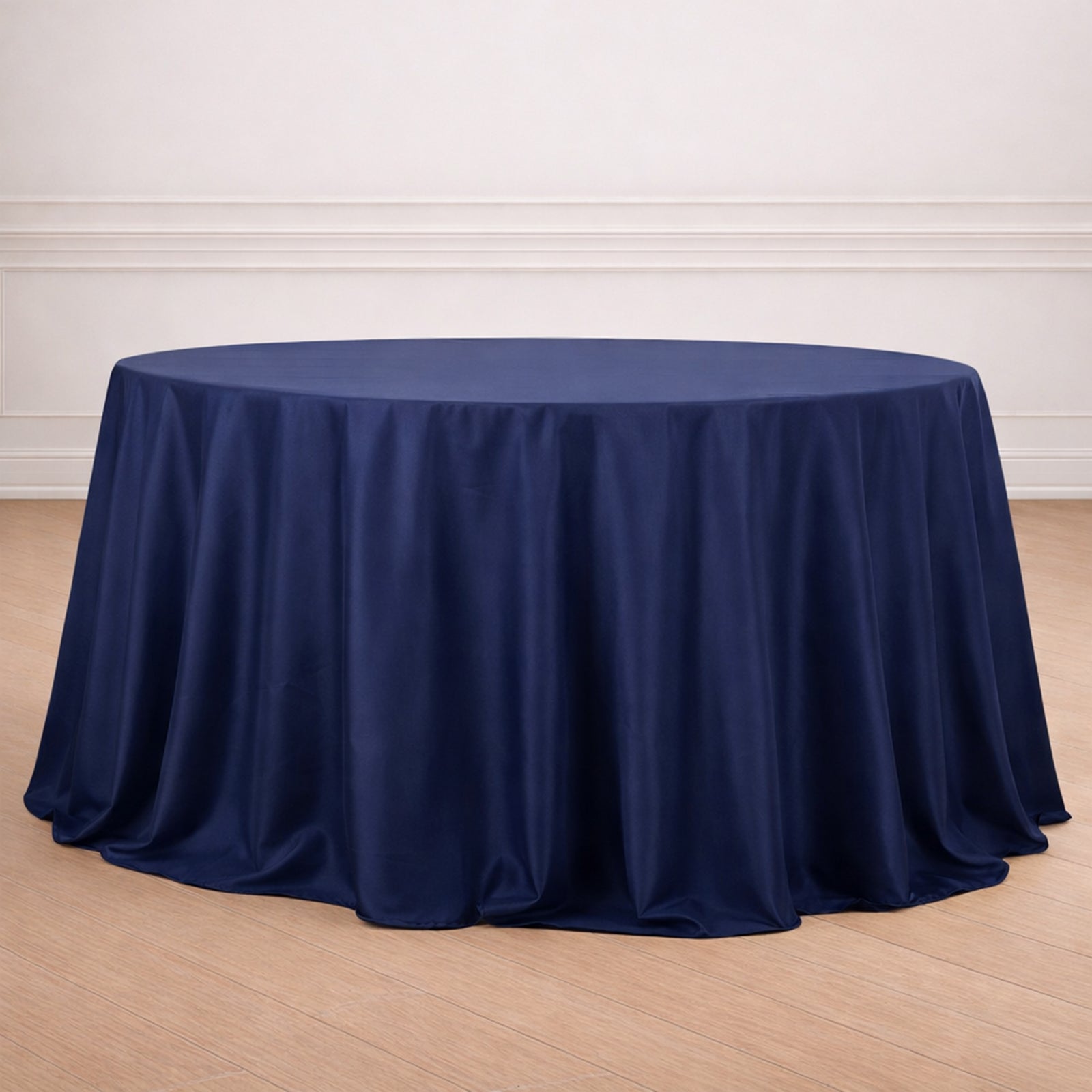 132Inch Navy Blue Seamless Polyester Round Tablecloth