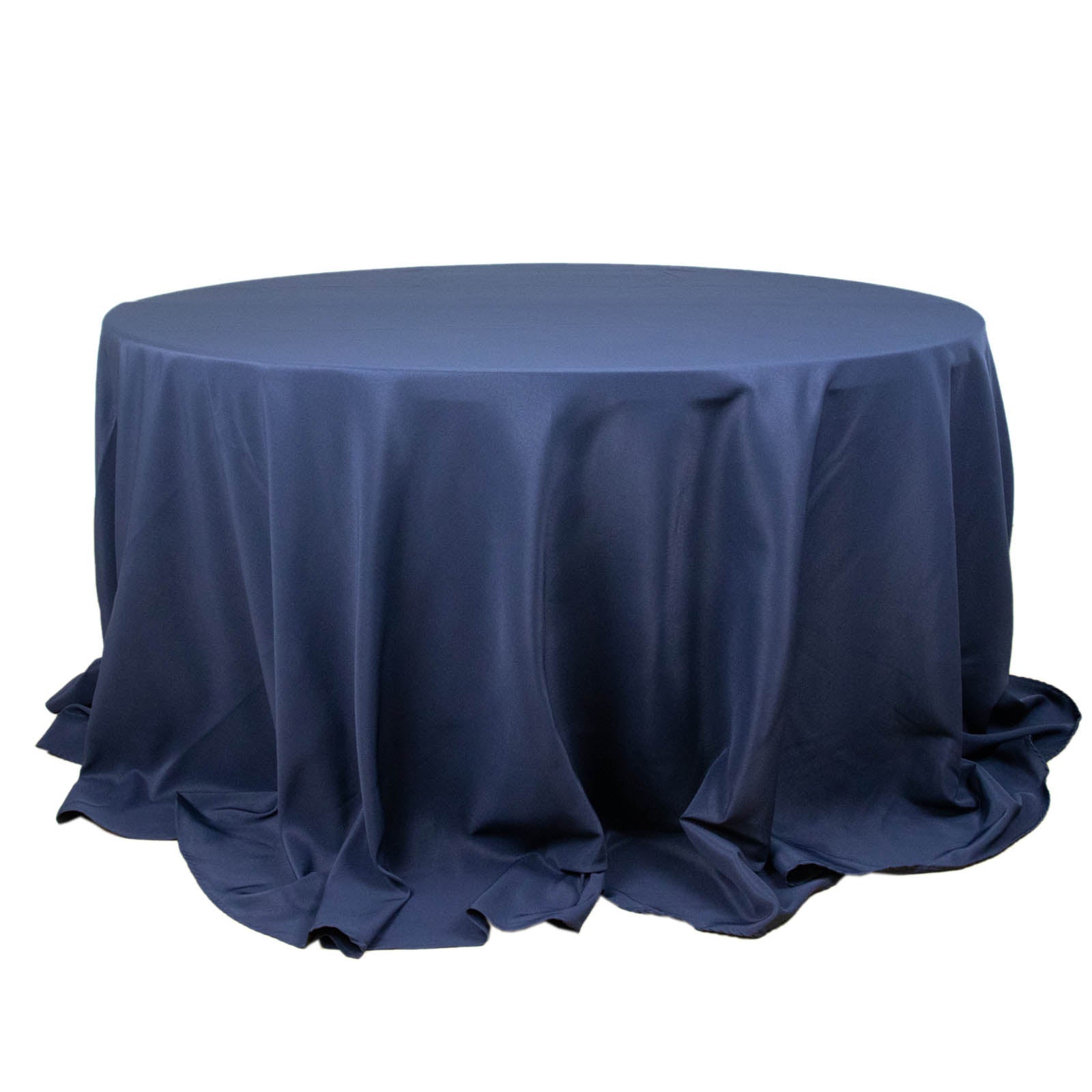 132inch Navy Blue 200 GSM Seamless Premium Polyester Round Tablecloth
