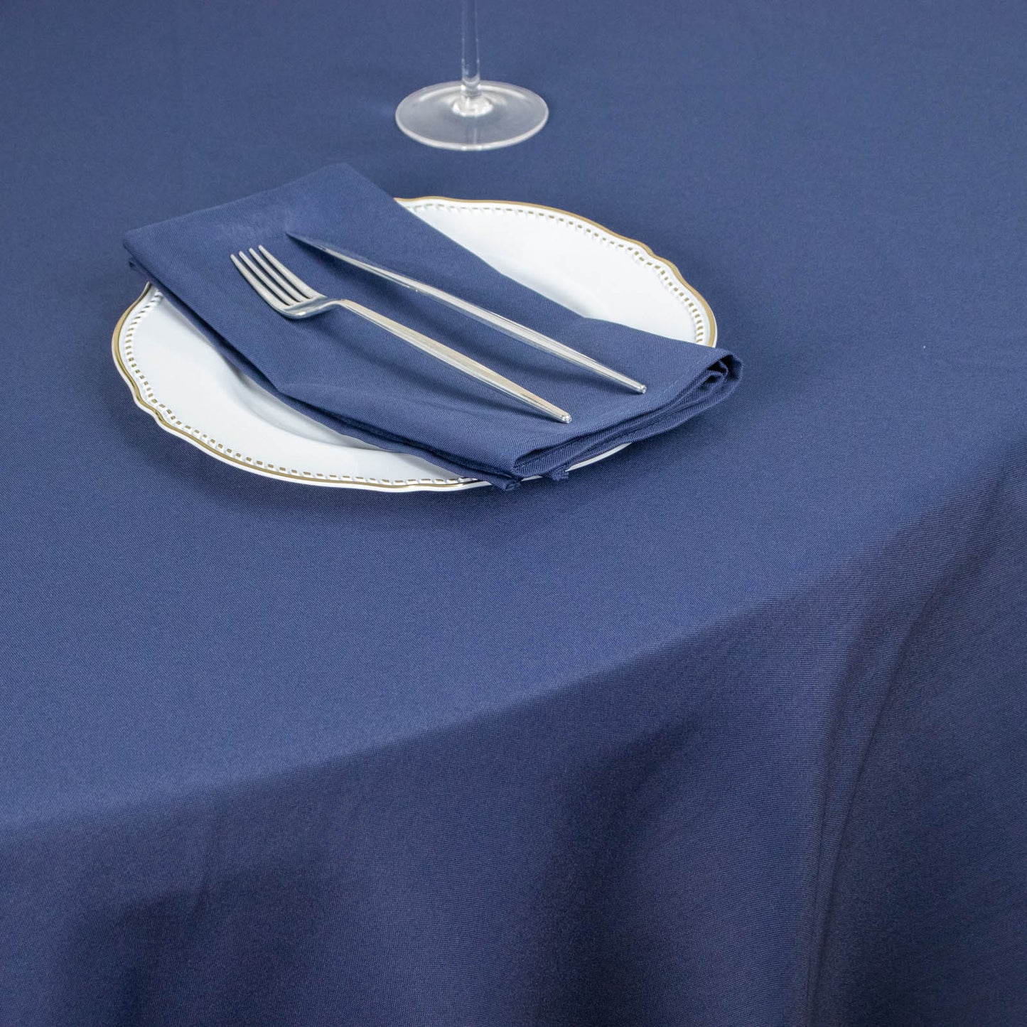 132" Navy Blue Seamless Premium Polyester Round Tablecloth - 220GSM