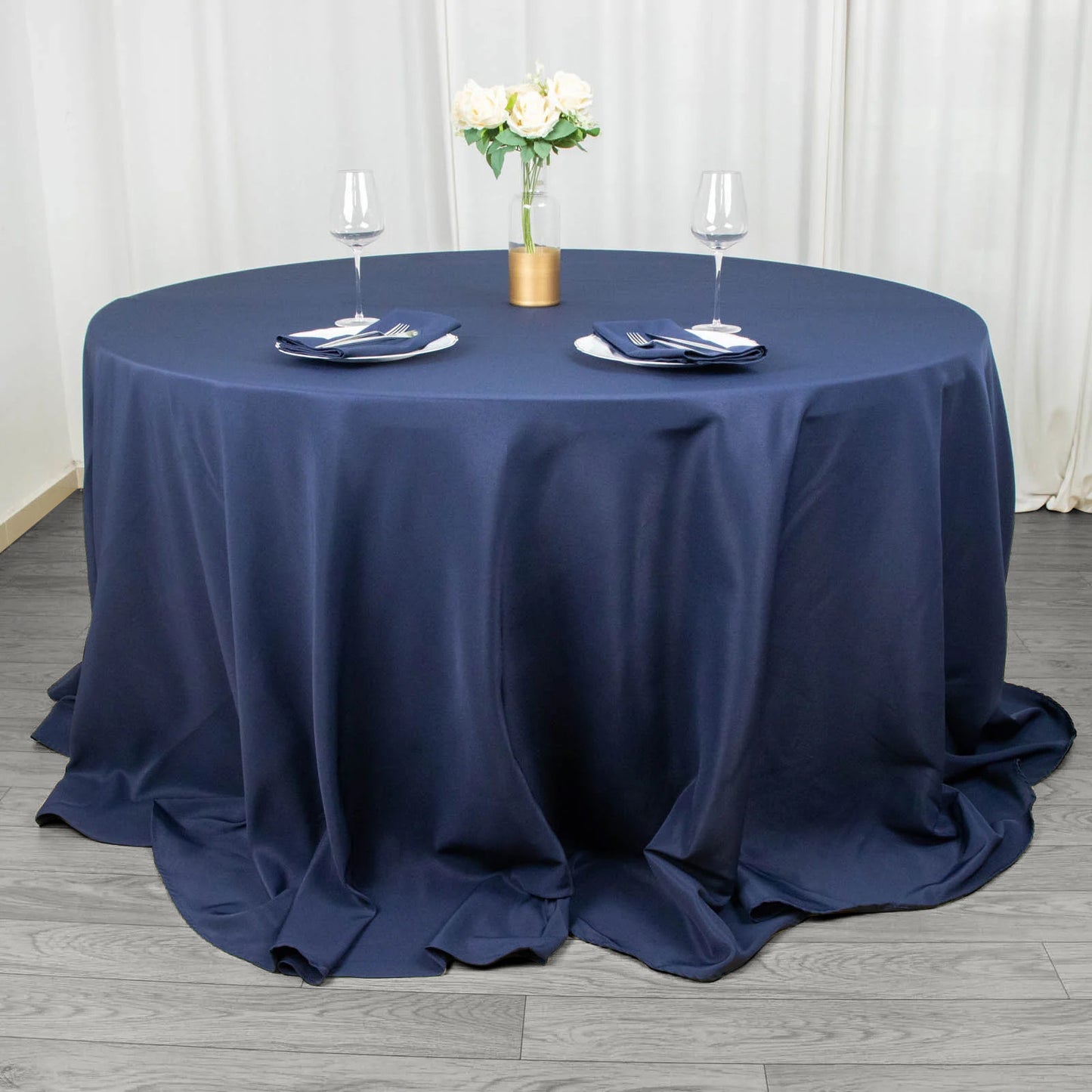132" Navy Blue Seamless Premium Polyester Round Tablecloth - 220GSM