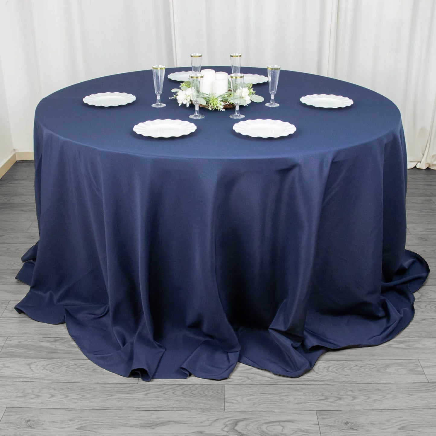 132" Navy Blue Seamless Premium Polyester Round Tablecloth - 220GSM