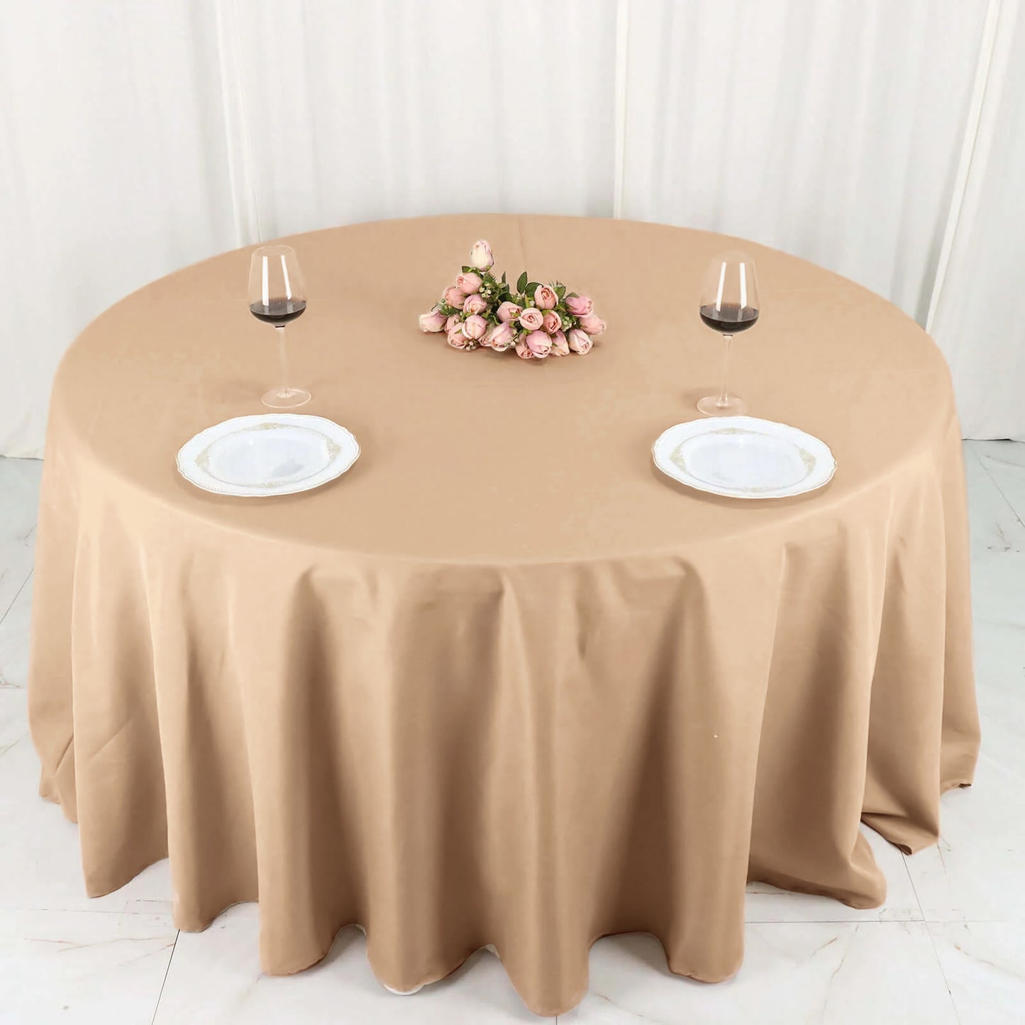 Nude Polyester Seamless Round Tablecloth 132 Inch