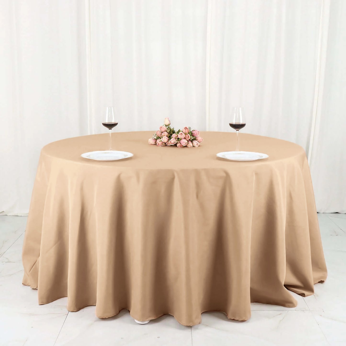 132 Inch Round Nude Seamless Tablecloth In Polyester 