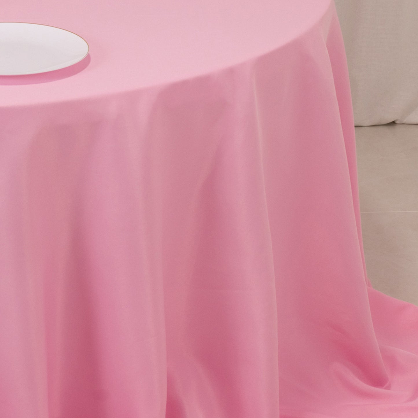 132" Pink Seamless Premium Polyester Round Tablecloth - 220GSM for 6 Foot Table With Floor-Length Drop