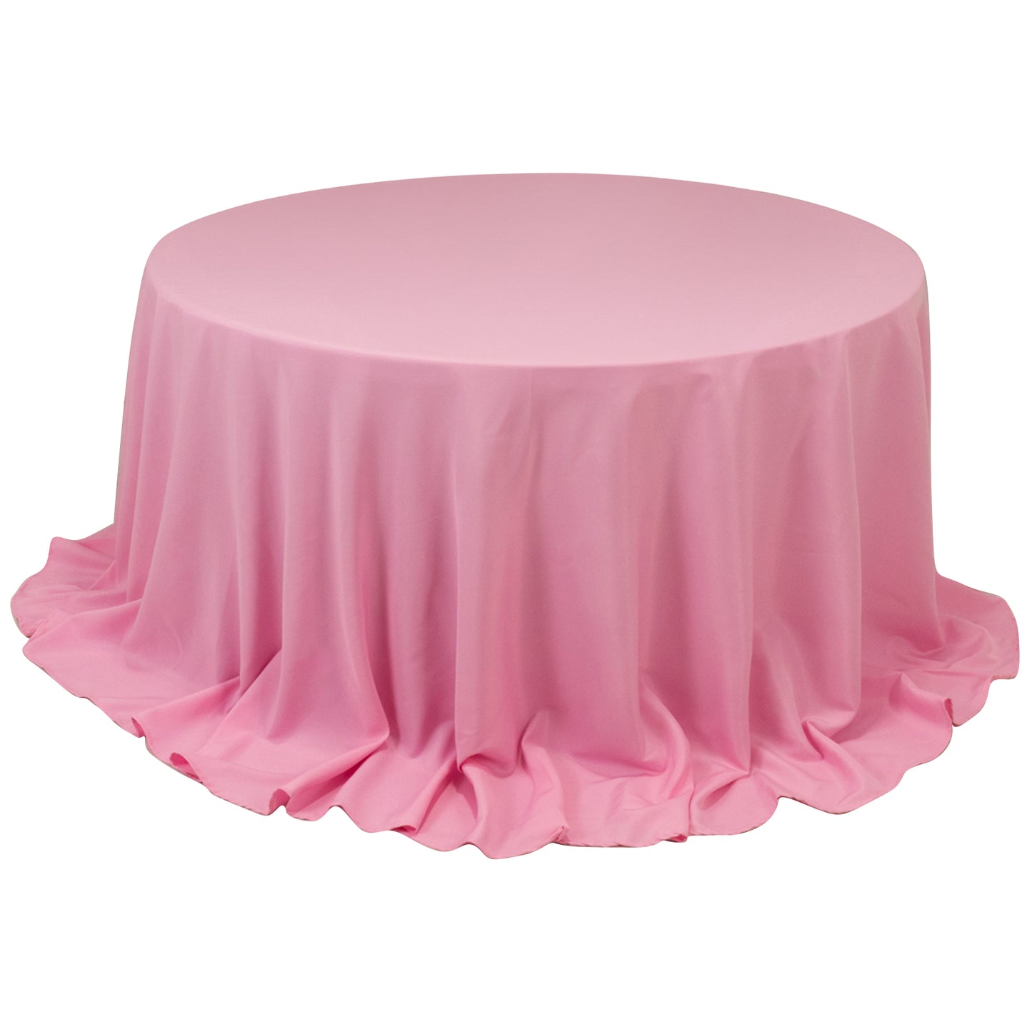 132" Pink Seamless Premium Polyester Round Tablecloth - 220GSM for 6 Foot Table With Floor-Length Drop