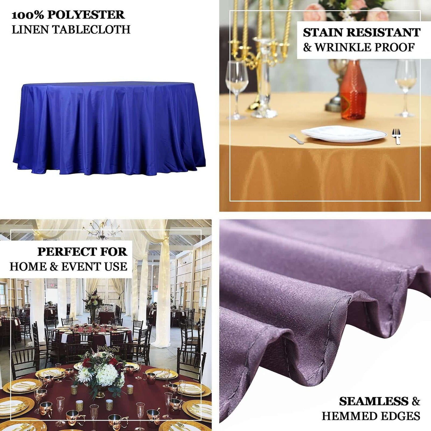 132" Champagne Seamless Polyester Round Tablecloth