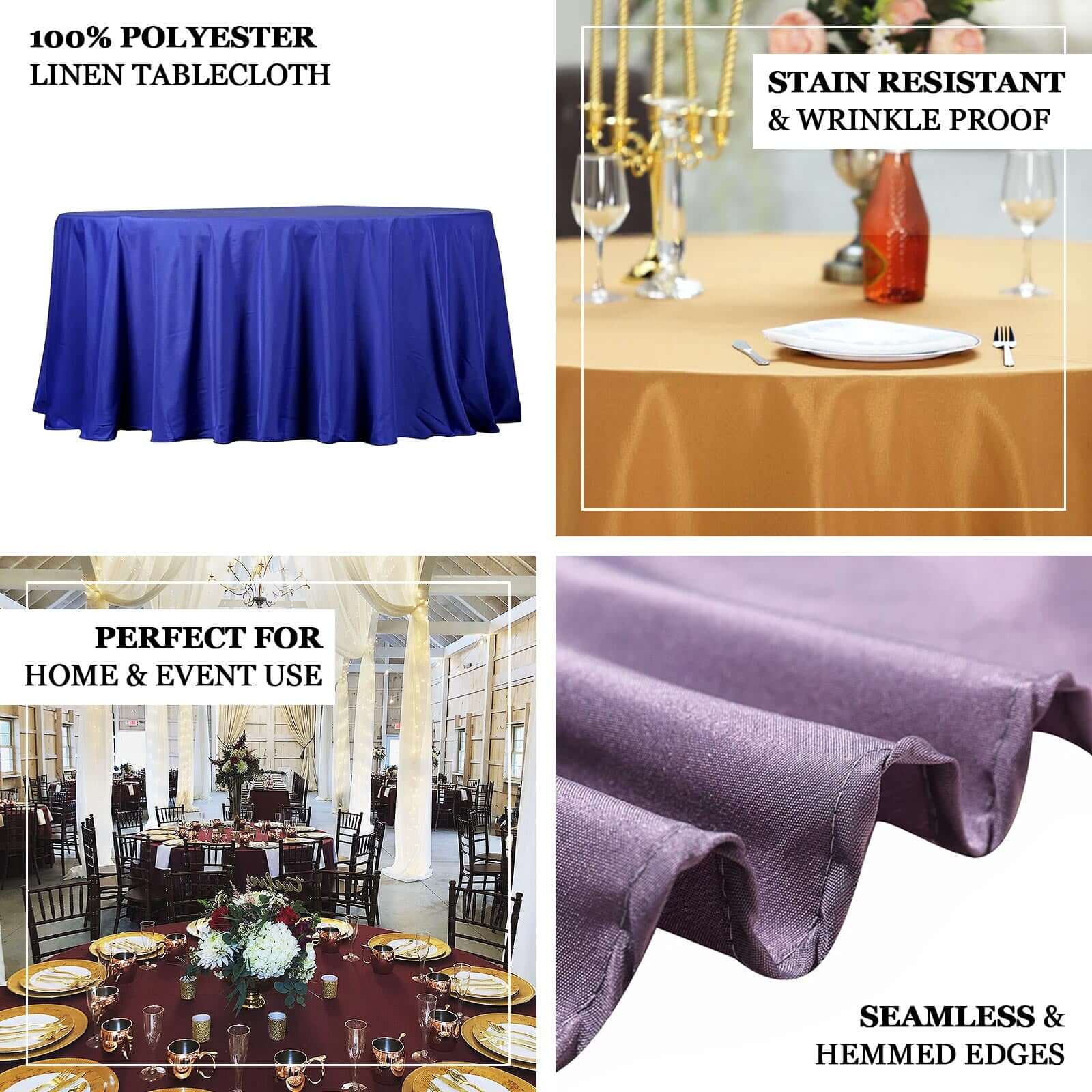 132" Burgundy Seamless Polyester Round Tablecloth