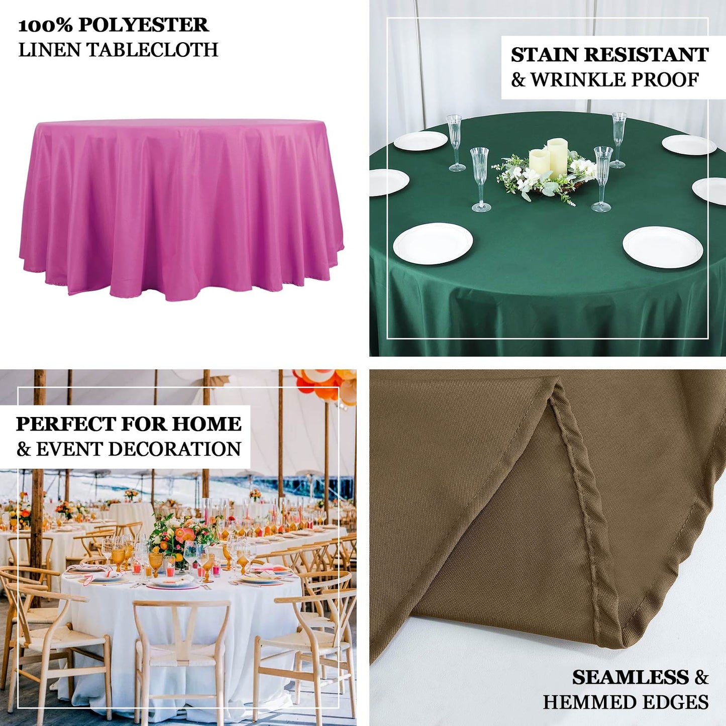 132" Wine Seamless Polyester Round Tablecloth