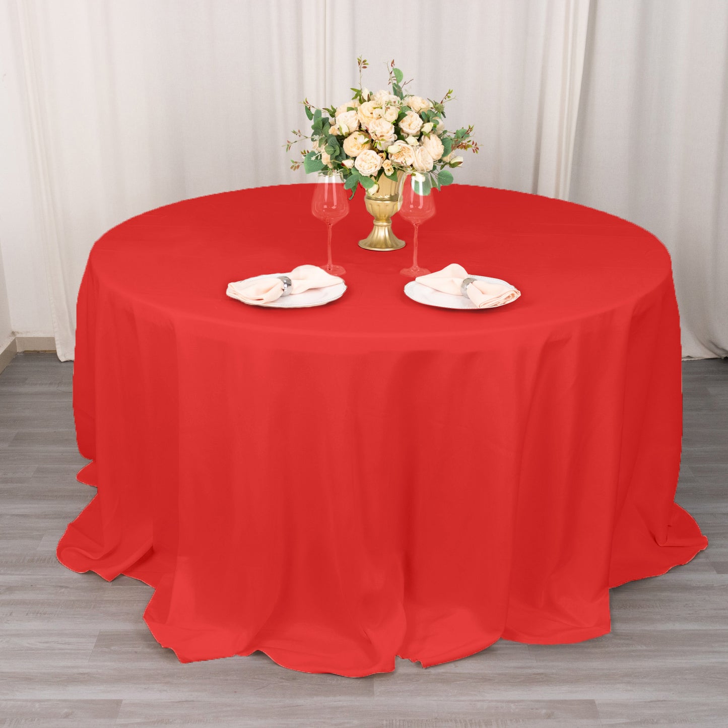 132" Red Seamless Premium Polyester Round Tablecloth - 220GSM