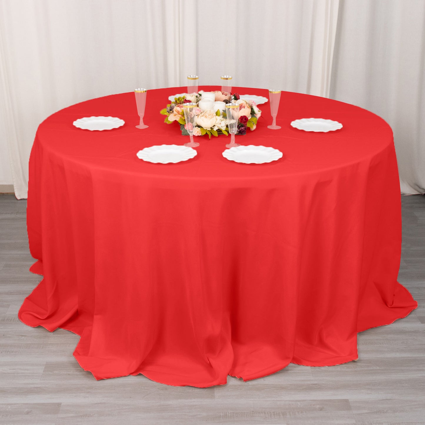 132" Red Seamless Premium Polyester Round Tablecloth - 220GSM