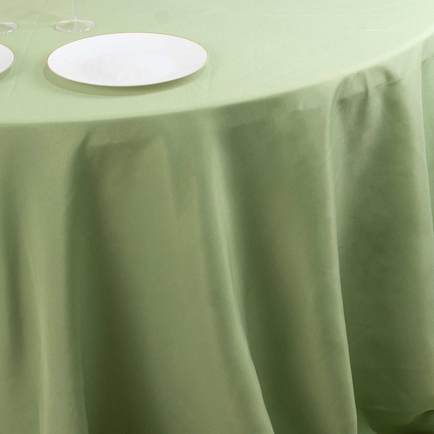 132" Sage Green Seamless Premium Polyester Round Tablecloth - 220GSM for 6 Foot Table With Floor-Length Drop