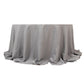 132" Silver Seamless Premium Polyester Round Tablecloth - 220GSM for 6 Foot Table With Floor-Length Drop